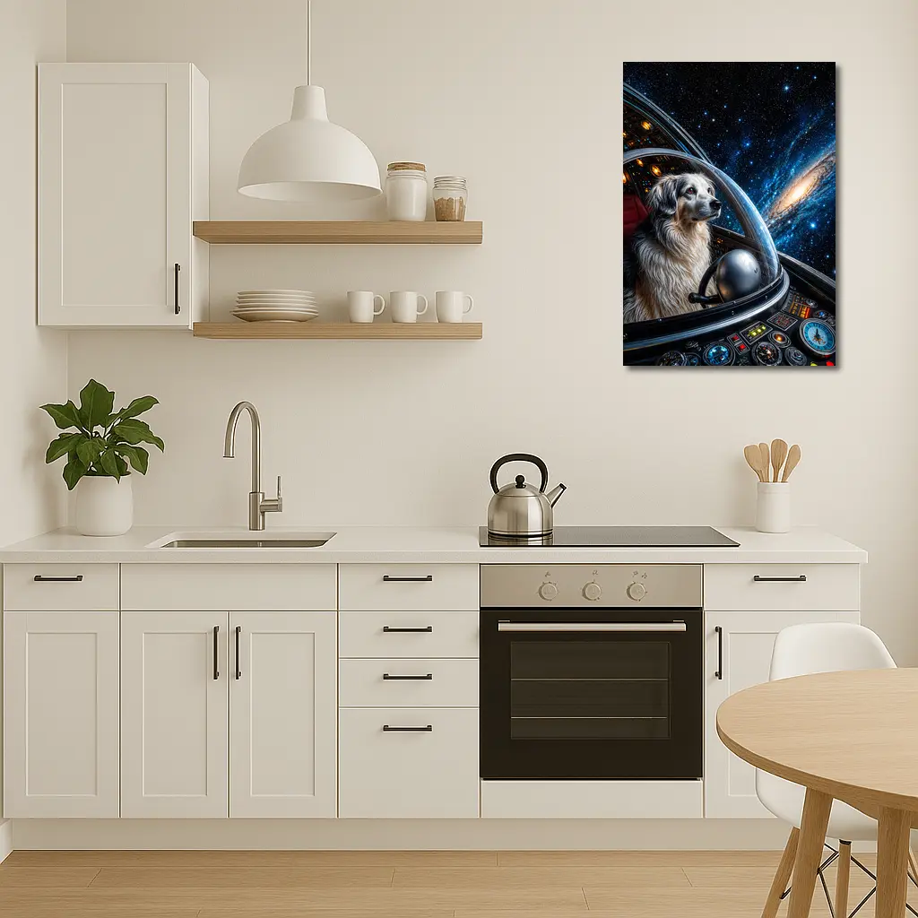Dog Astronaut Piloting Spaceship Through Galaxy – Wall Art