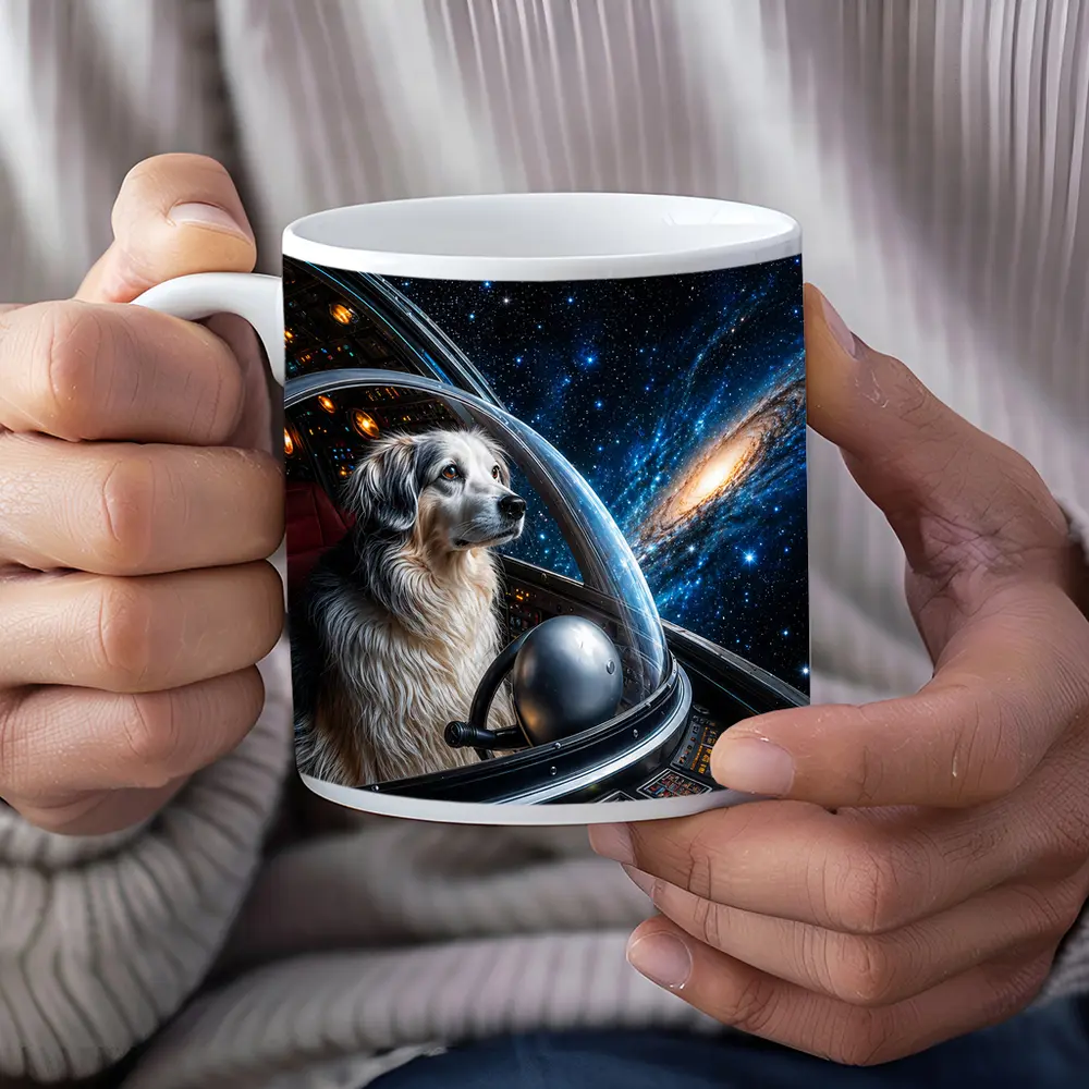 Dog Astronaut Piloting Spaceship Through Galaxy – Mugs