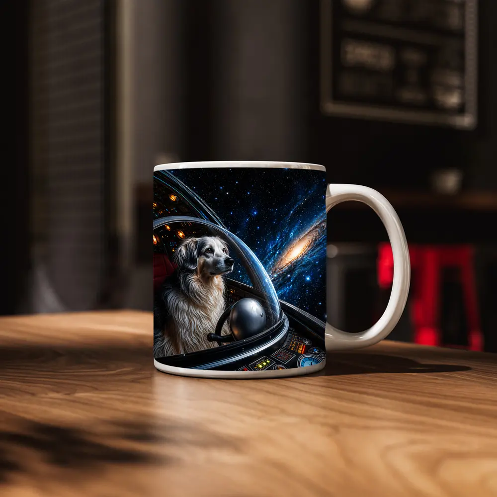 Dog Astronaut Piloting Spaceship Through Galaxy – Mugs
