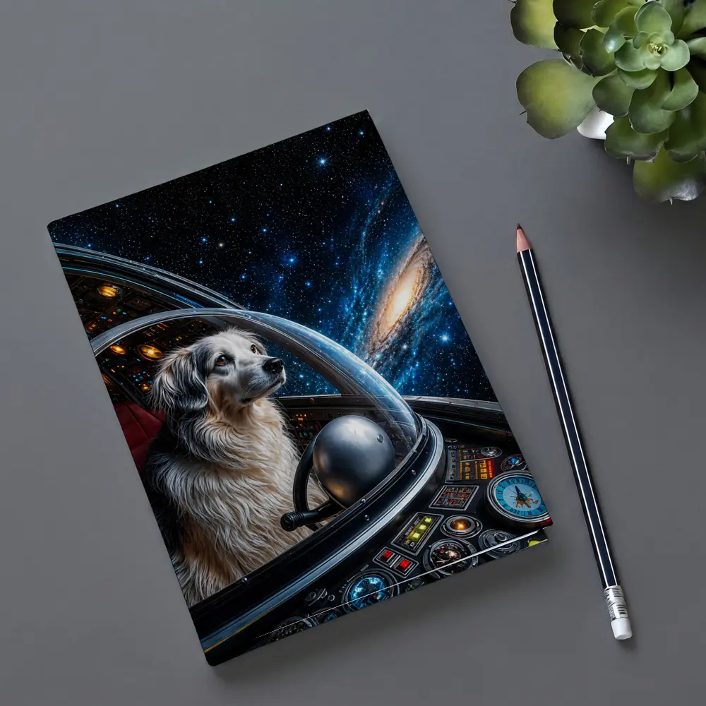 Dog Astronaut Piloting Spaceship Through Galaxy – Notebooks