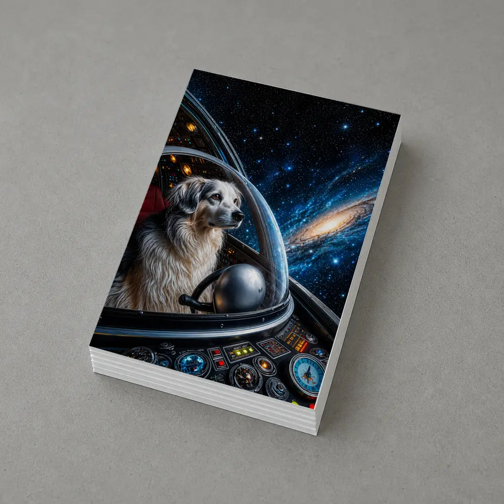 Dog Astronaut Piloting Spaceship Through Galaxy – Postcards