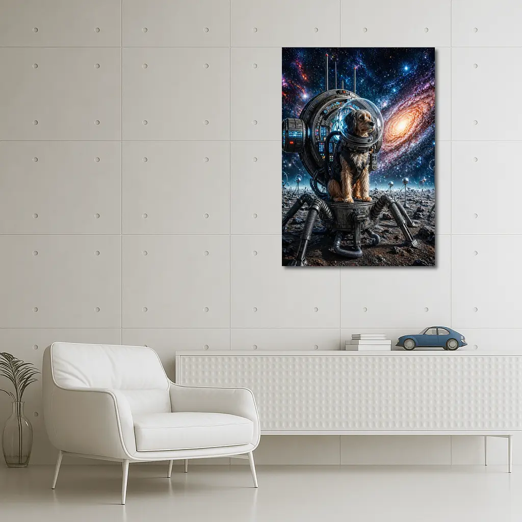 Dog Astronaut Exploring Galaxy Space Scene – Wall Art