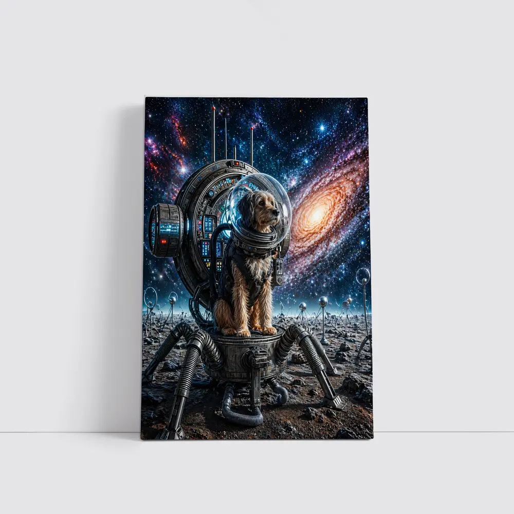 Dog Astronaut Exploring Galaxy Space Scene – Wall Art