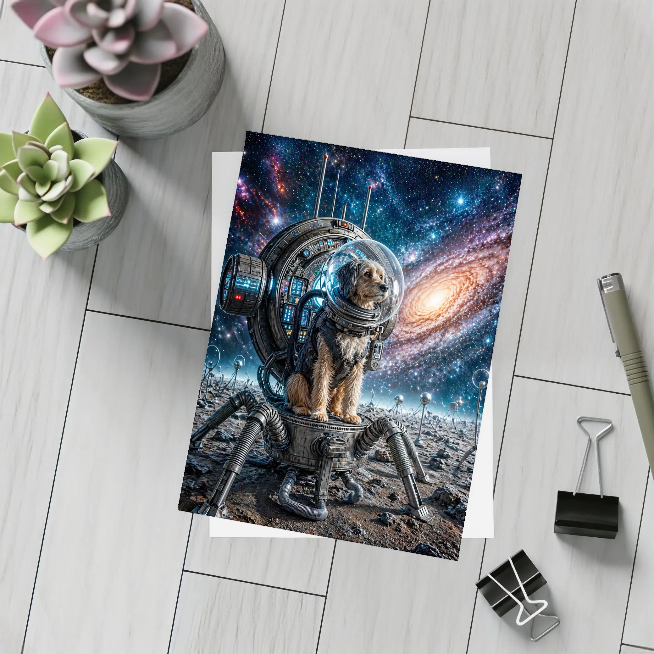 Dog Astronaut Exploring Galaxy Space Scene – Postcards