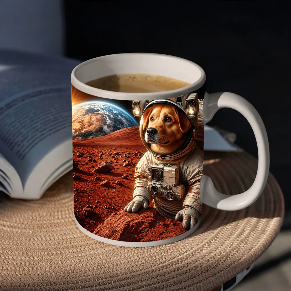 Labrador Astronaut Dog on Mars Surface – Mugs