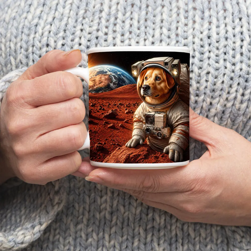Labrador Astronaut Dog on Mars Surface – Mugs