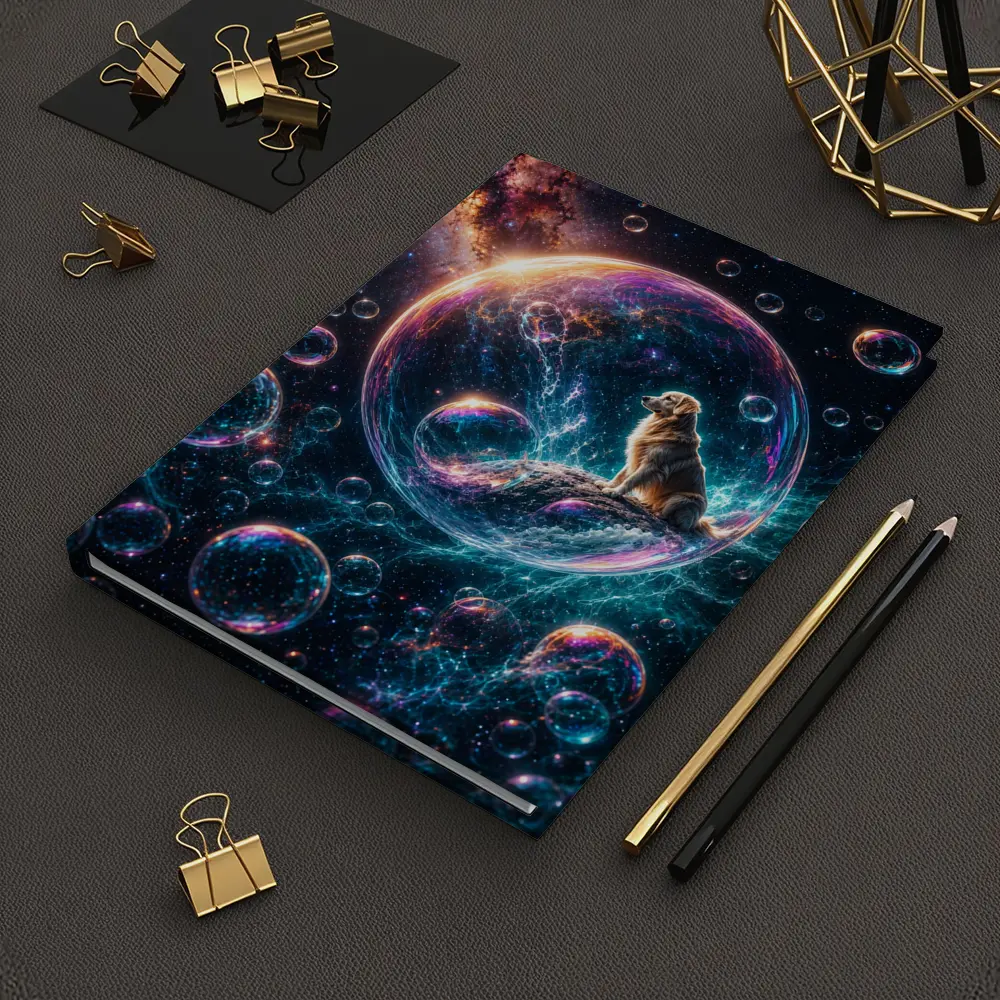 Golden Retriever Sitting in Cosmic Soap Bubble – Notebooks