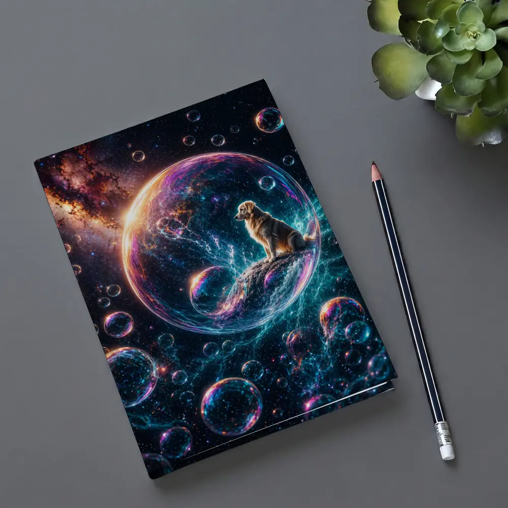 Golden Retriever Sitting in Cosmic Soap Bubble – Notebooks