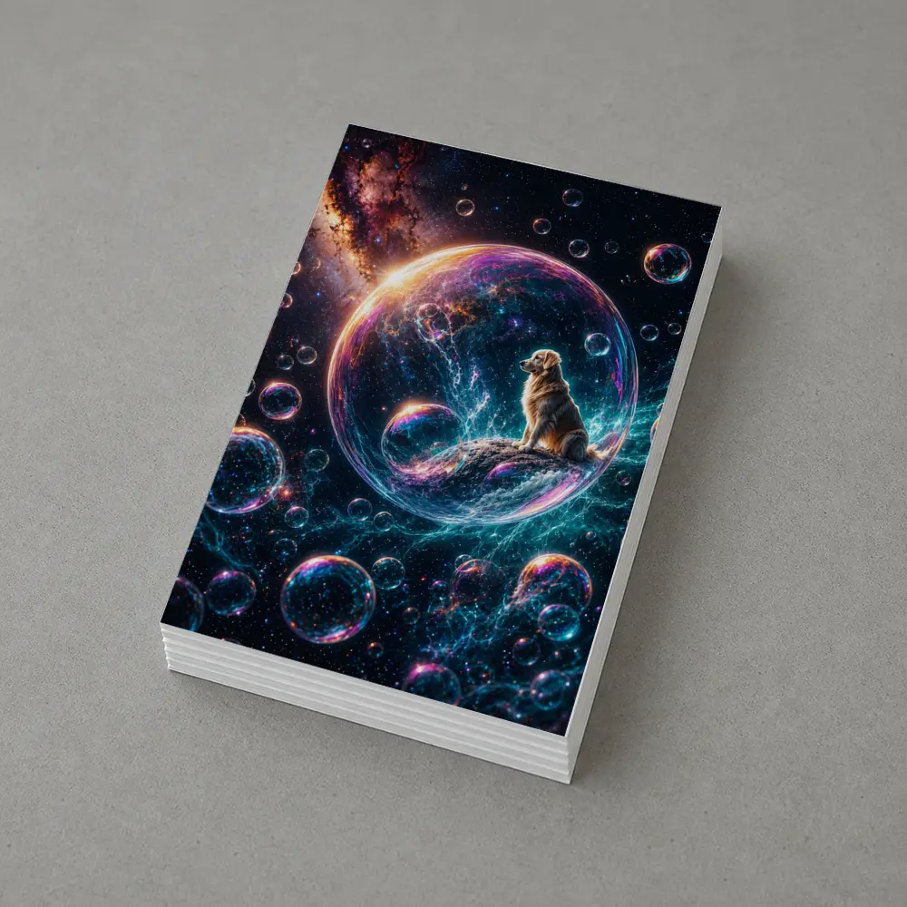 Golden Retriever Sitting in Cosmic Soap Bubble – Postcards