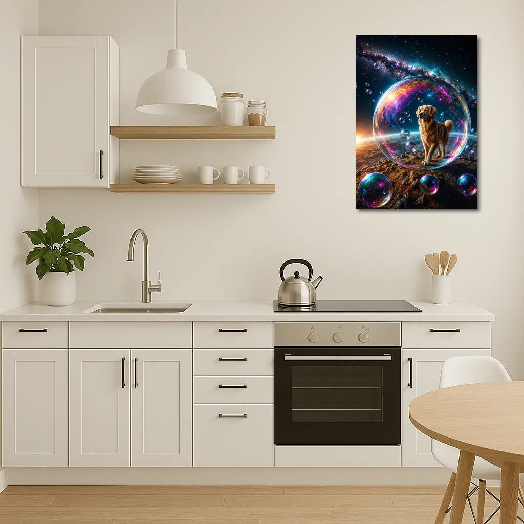 Golden Retriever In Cosmic Soap Bubble Space – Wall Art