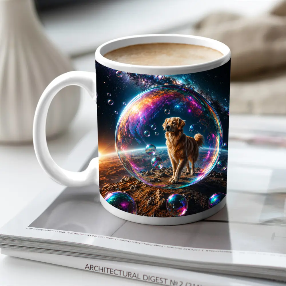 Golden Retriever In Cosmic Soap Bubble Space – Mugs