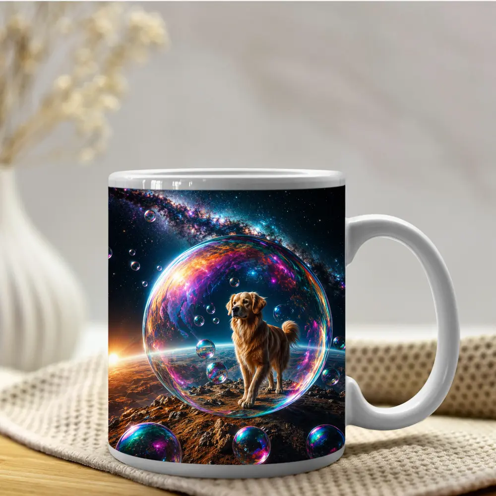 Golden Retriever In Cosmic Soap Bubble Space – Mugs