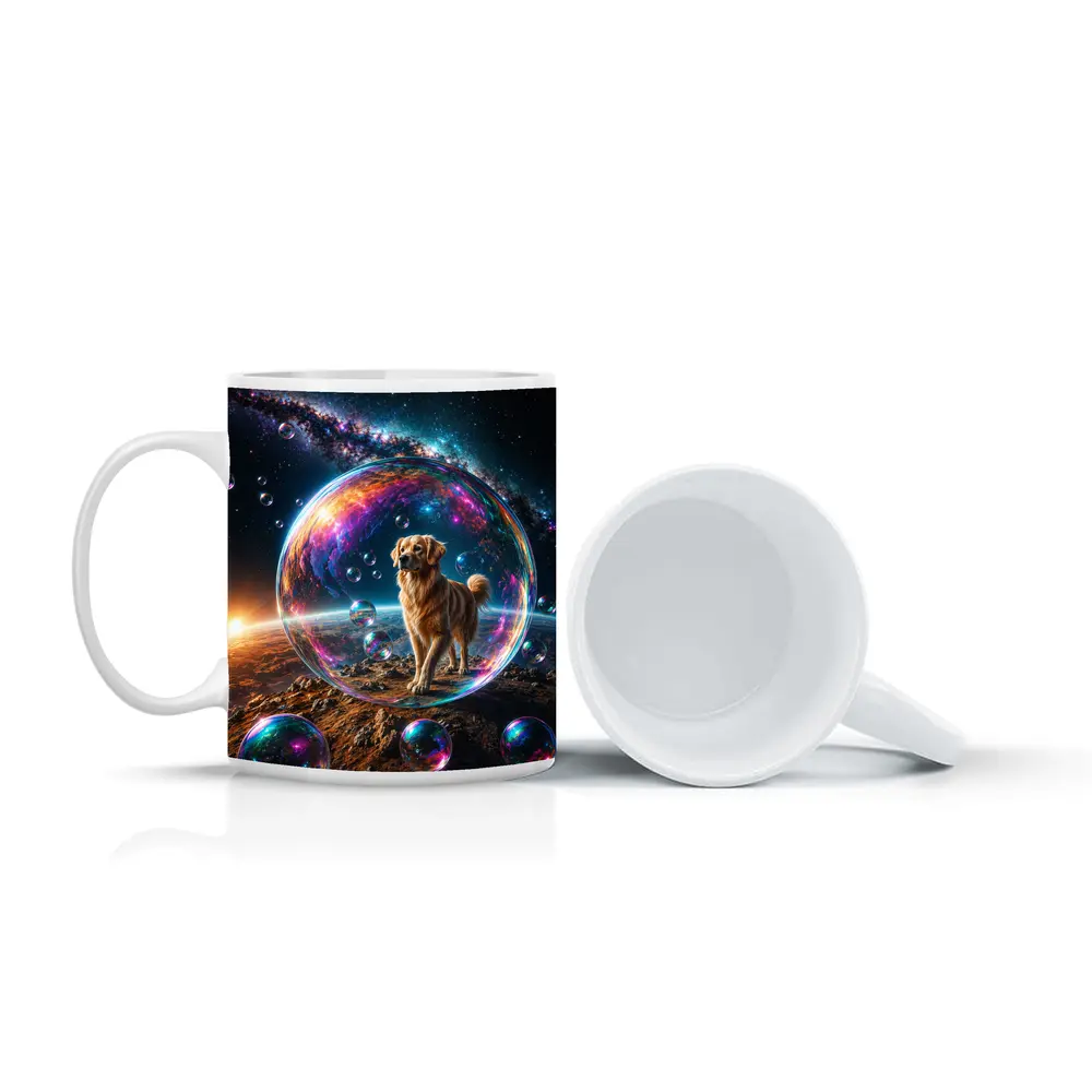 Golden Retriever In Cosmic Soap Bubble Space – Mugs