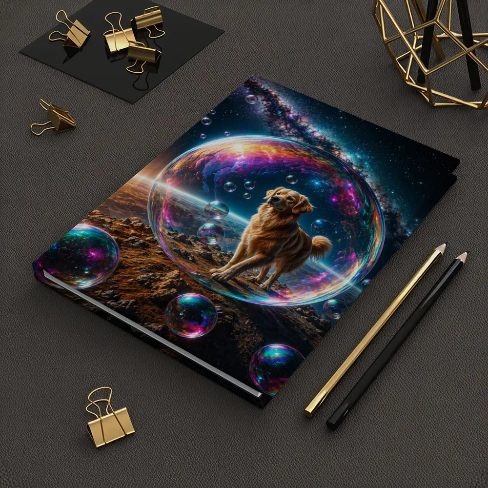 Golden Retriever In Cosmic Soap Bubble Space – Notebooks