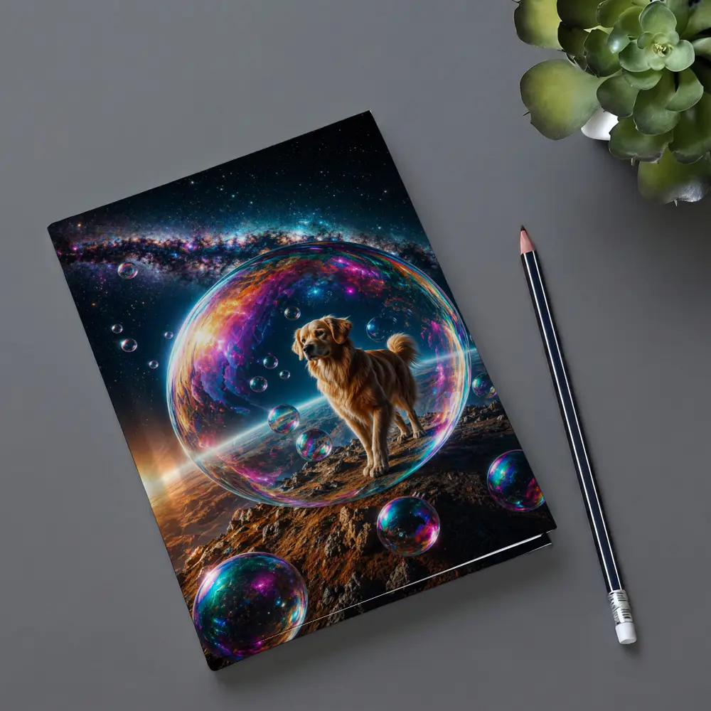 Golden Retriever In Cosmic Soap Bubble Space – Notebooks