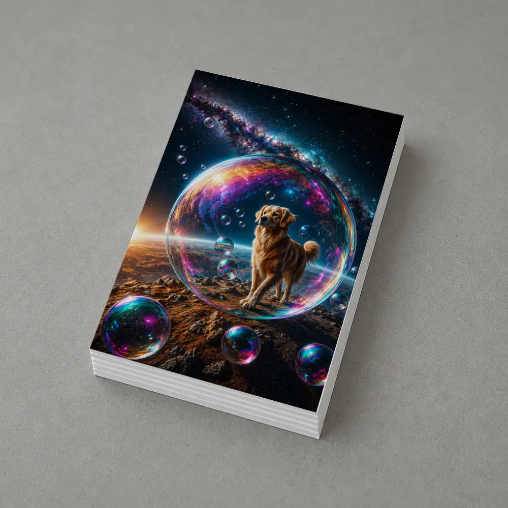 Golden Retriever In Cosmic Soap Bubble Space – Postcards