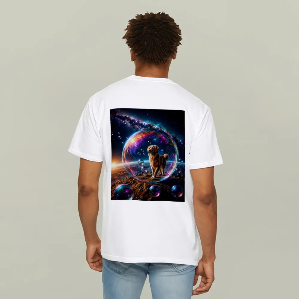 Golden Retriever In Cosmic Soap Bubble Space – T-Shirts