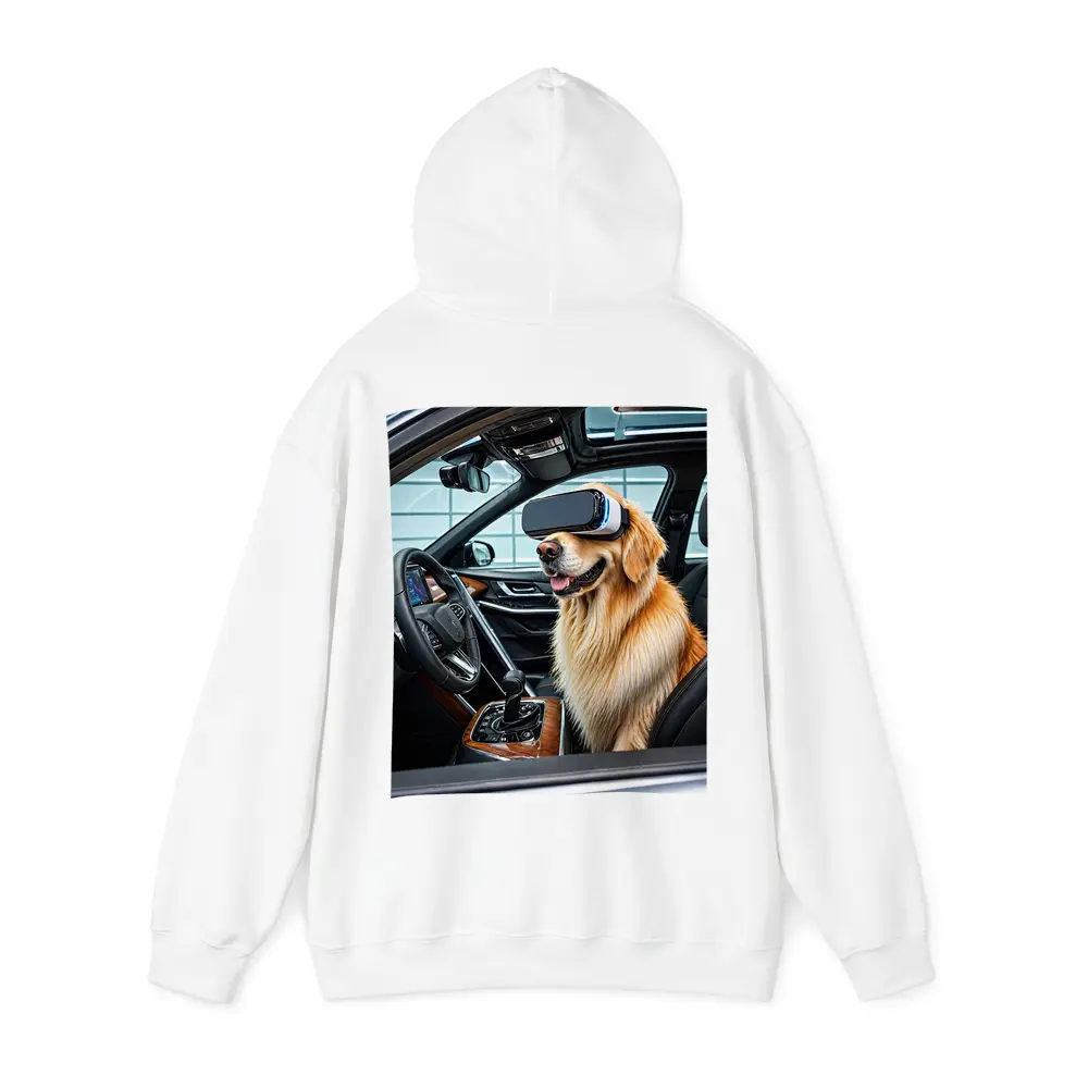 Golden Retriever Wearing VR Headset In Car – Hoodies