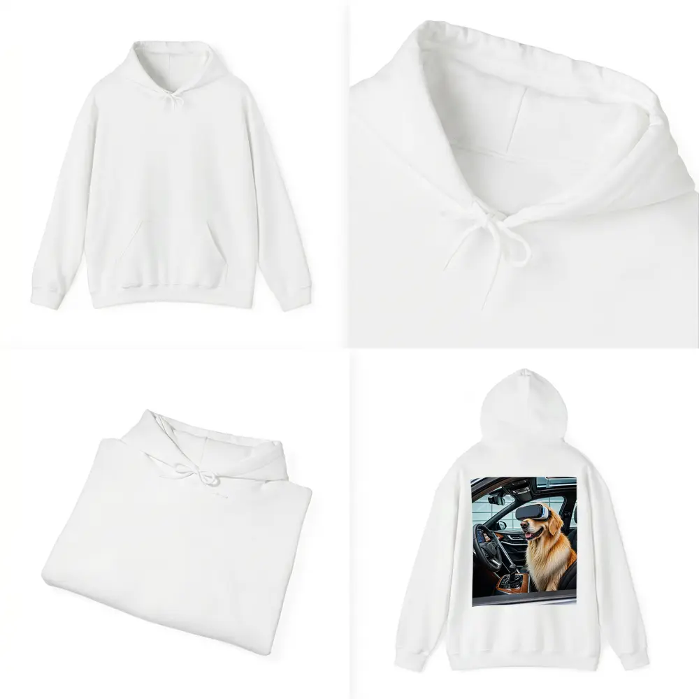 Golden Retriever Wearing VR Headset In Car – Hoodies