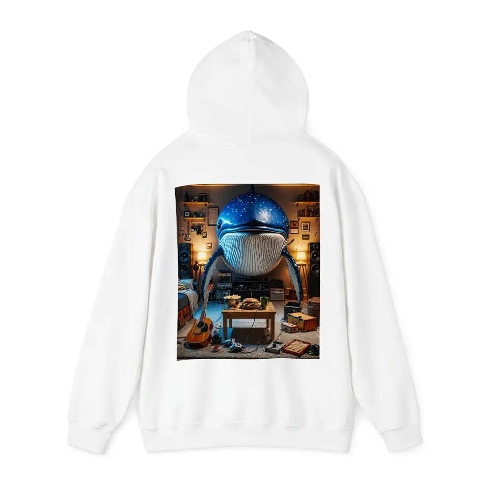 Giant Blue Whale Chilling In Cozy Room – Hoodies