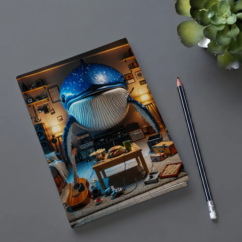 Giant Blue Whale Chilling In Cozy Room – Notebooks