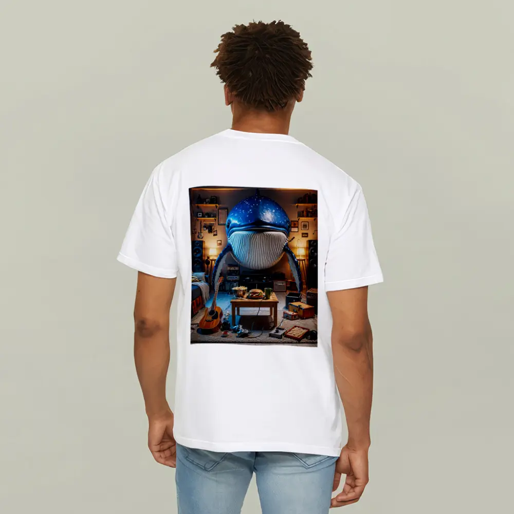Giant Blue Whale Chilling In Cozy Room – T-Shirts