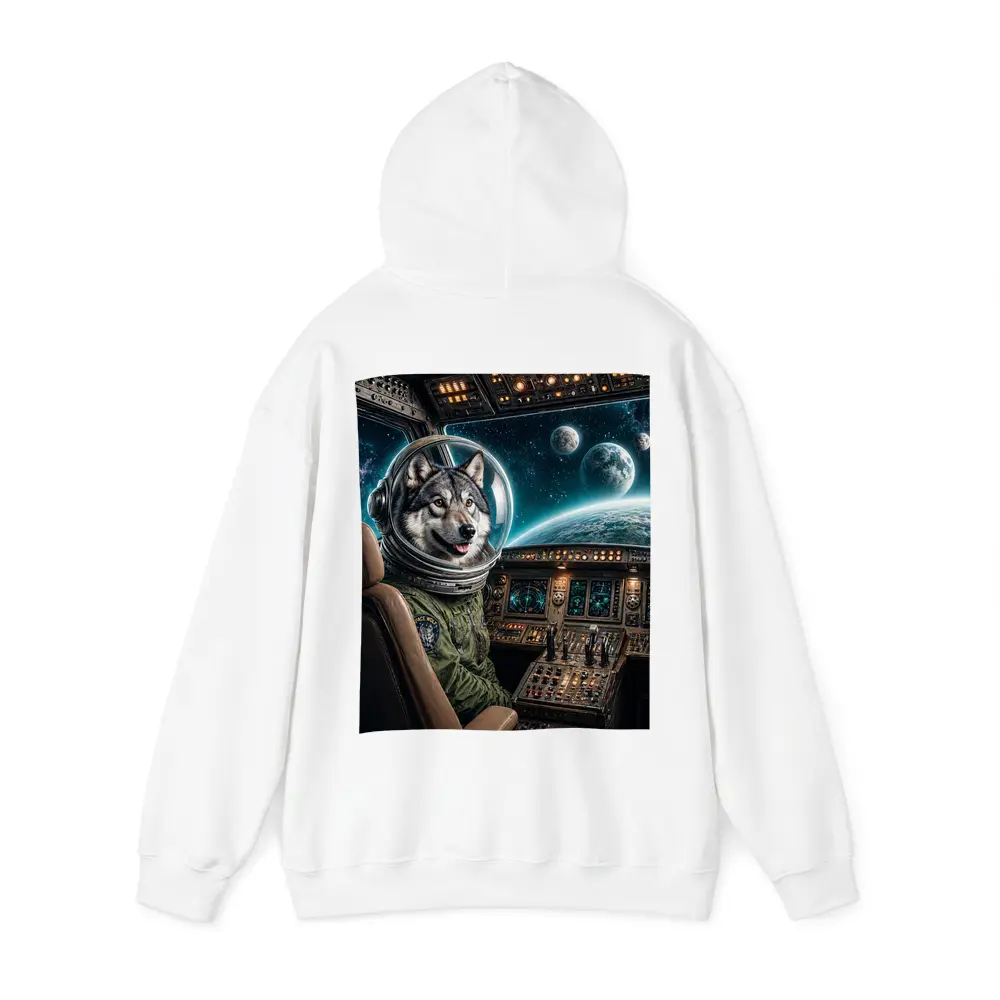 Wolf Astronaut Piloting Spaceship Over Earth – Hoodies