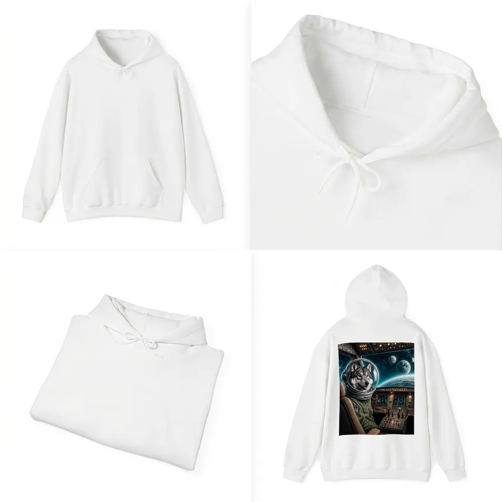Wolf Astronaut Piloting Spaceship Over Earth – Hoodies