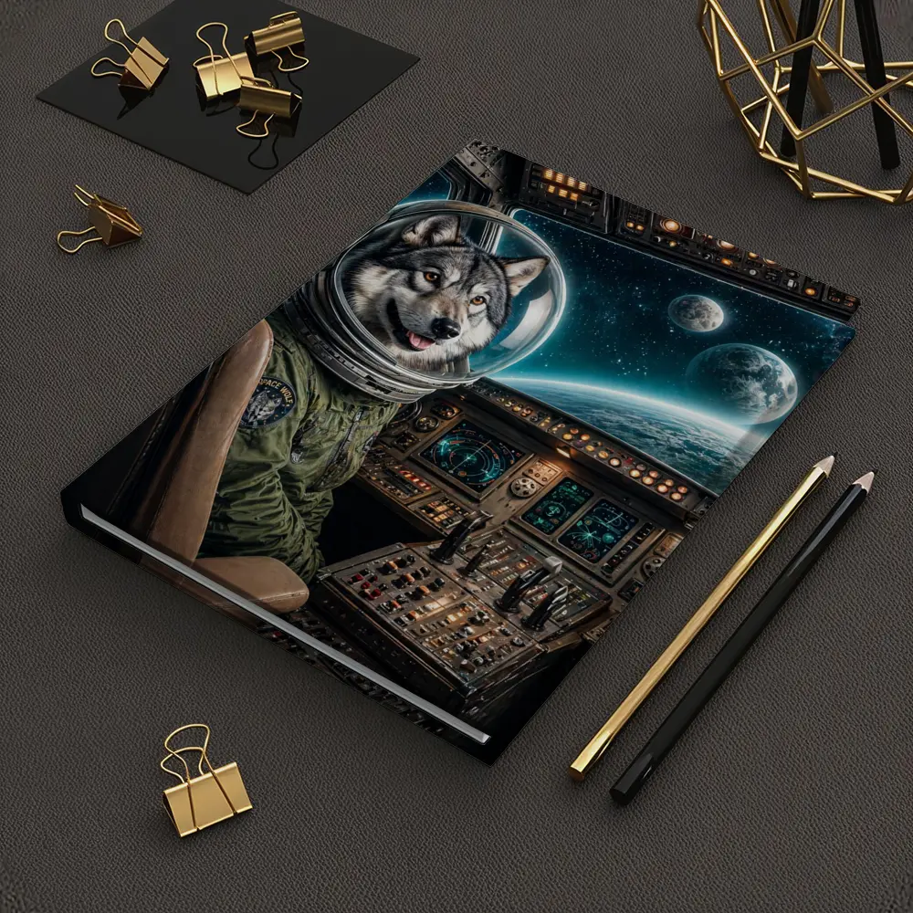 Wolf Astronaut Piloting Spaceship Over Earth – Notebooks
