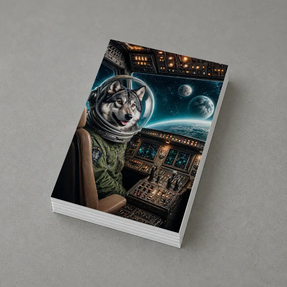 Wolf Astronaut Piloting Spaceship Over Earth – Postcards