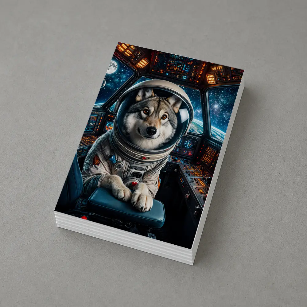 Wolf Astronaut Piloting Space Station Cockpit – Postcards