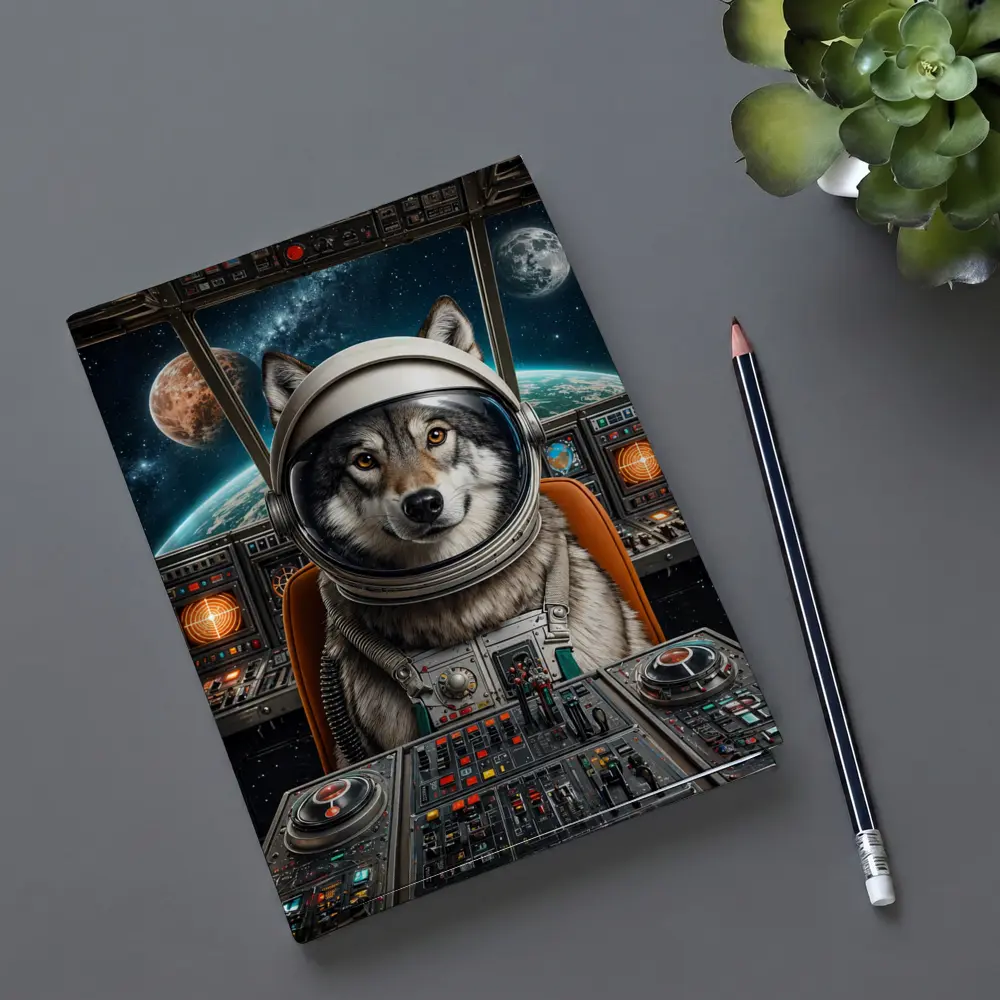 Wolf Astronaut Space Cockpit Cosmic Adventure – Notebooks