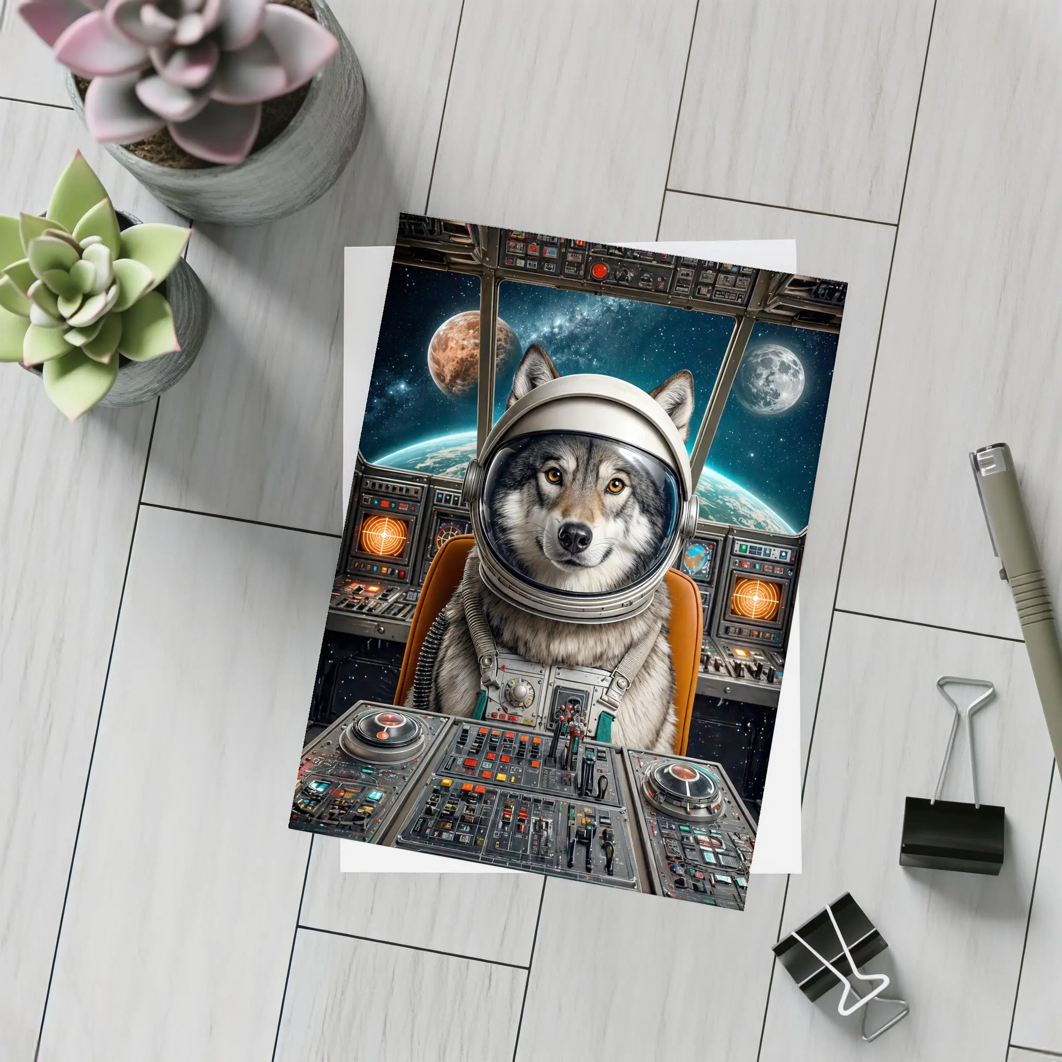 Wolf Astronaut Space Cockpit Cosmic Adventure – Postcards