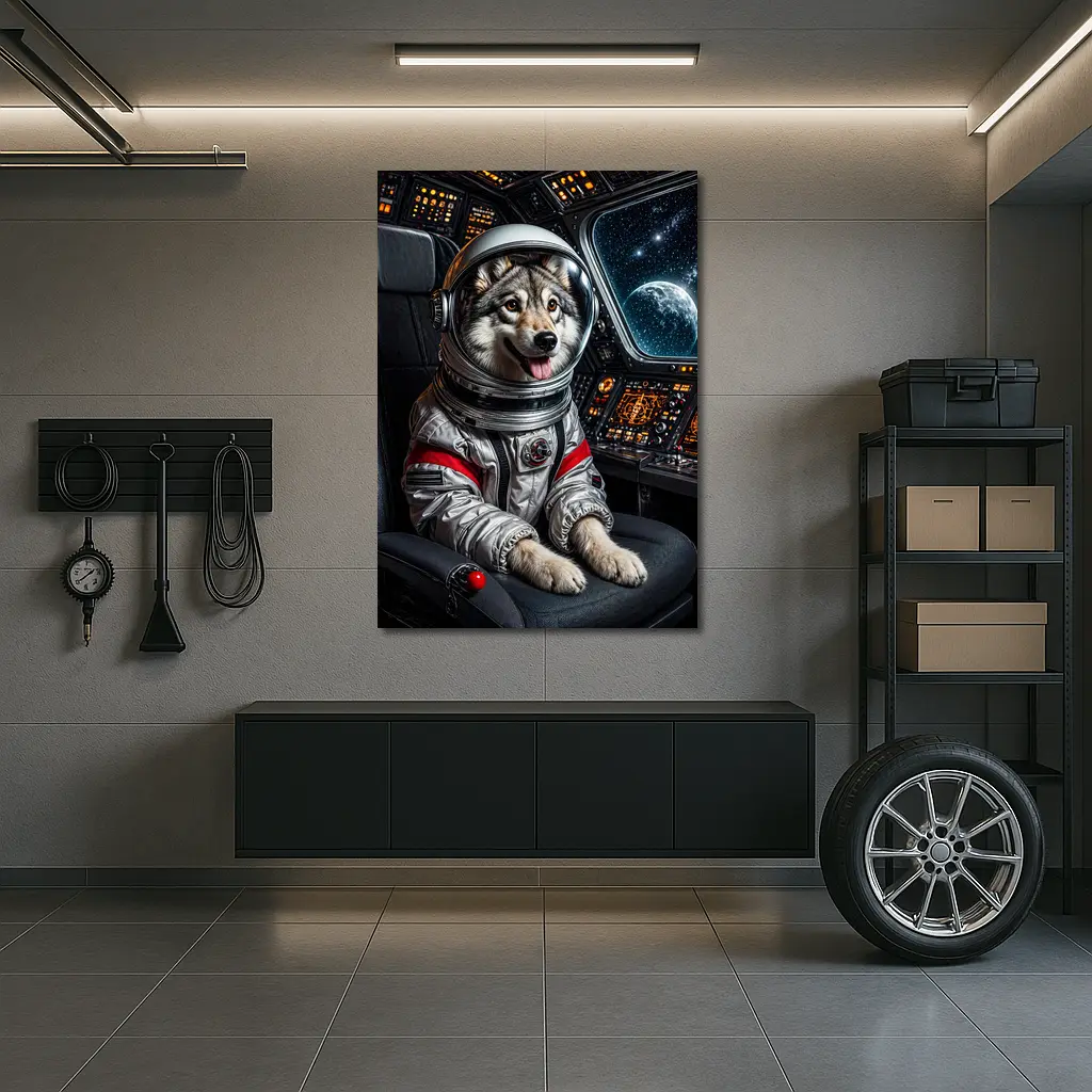 Siberian Husky Astronaut Inside Starship Cockpit – Wall Art
