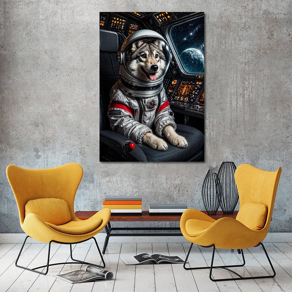 Siberian Husky Astronaut Inside Starship Cockpit – Wall Art