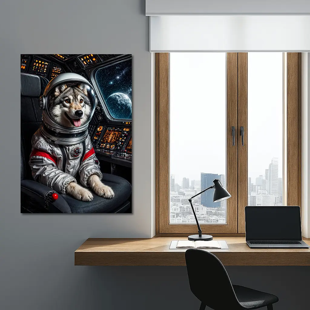 Siberian Husky Astronaut Inside Starship Cockpit – Wall Art