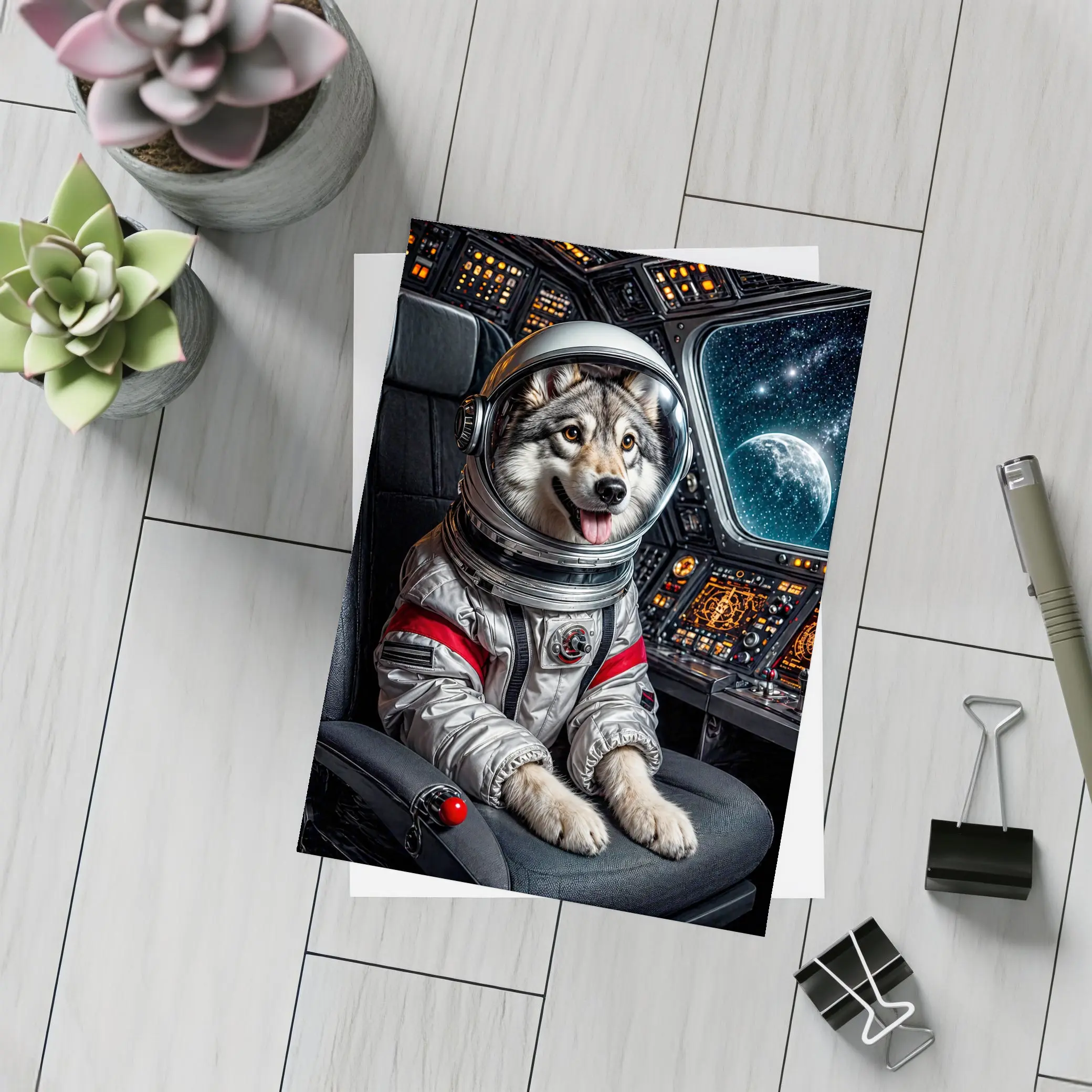 Siberian Husky Astronaut Inside Starship Cockpit – Postcards