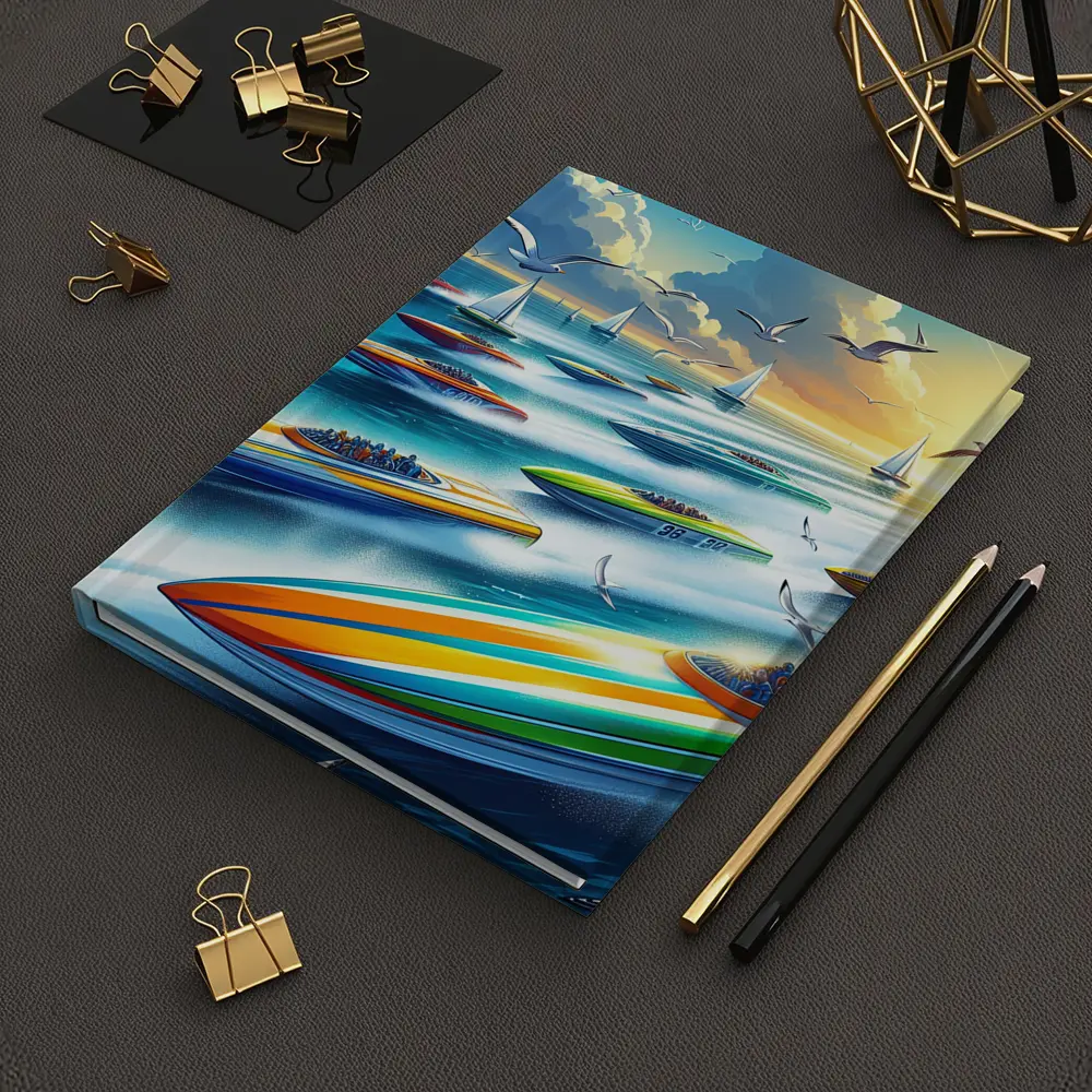 Colorful Speed Boats Racing on Open Ocean – Notebooks