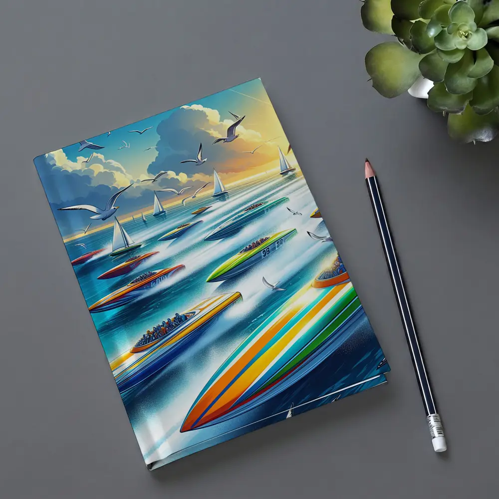 Colorful Speed Boats Racing on Open Ocean – Notebooks