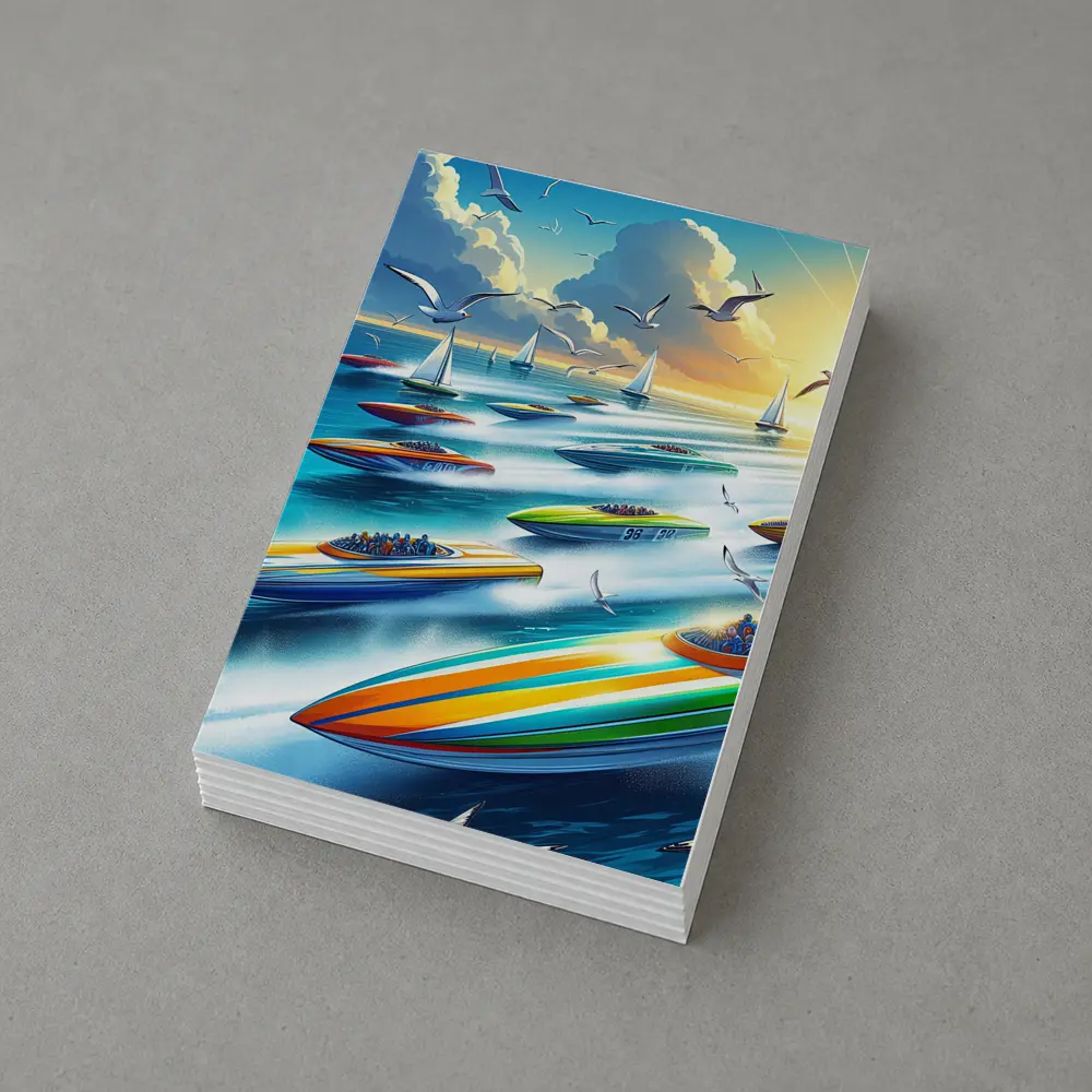 Colorful Speed Boats Racing on Open Ocean – Postcards