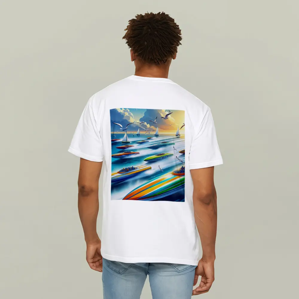Colorful Speed Boats Racing on Open Ocean – T-Shirts