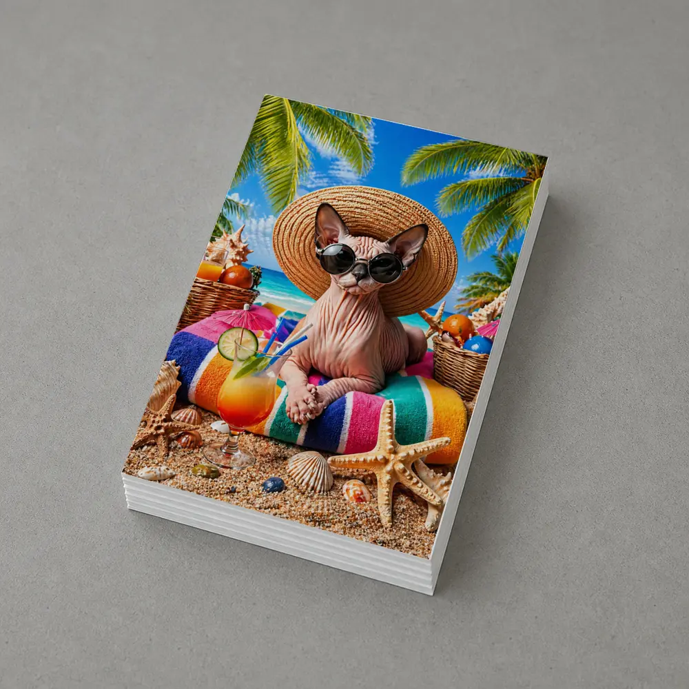 Sphynx Cat Relaxing on Tropical Beach – Postcards