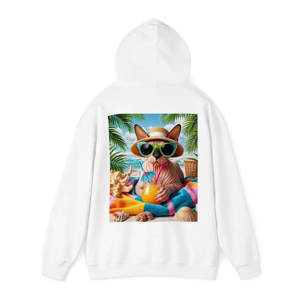 Sphynx Cat Relaxing On Tropical Beach – Hoodies