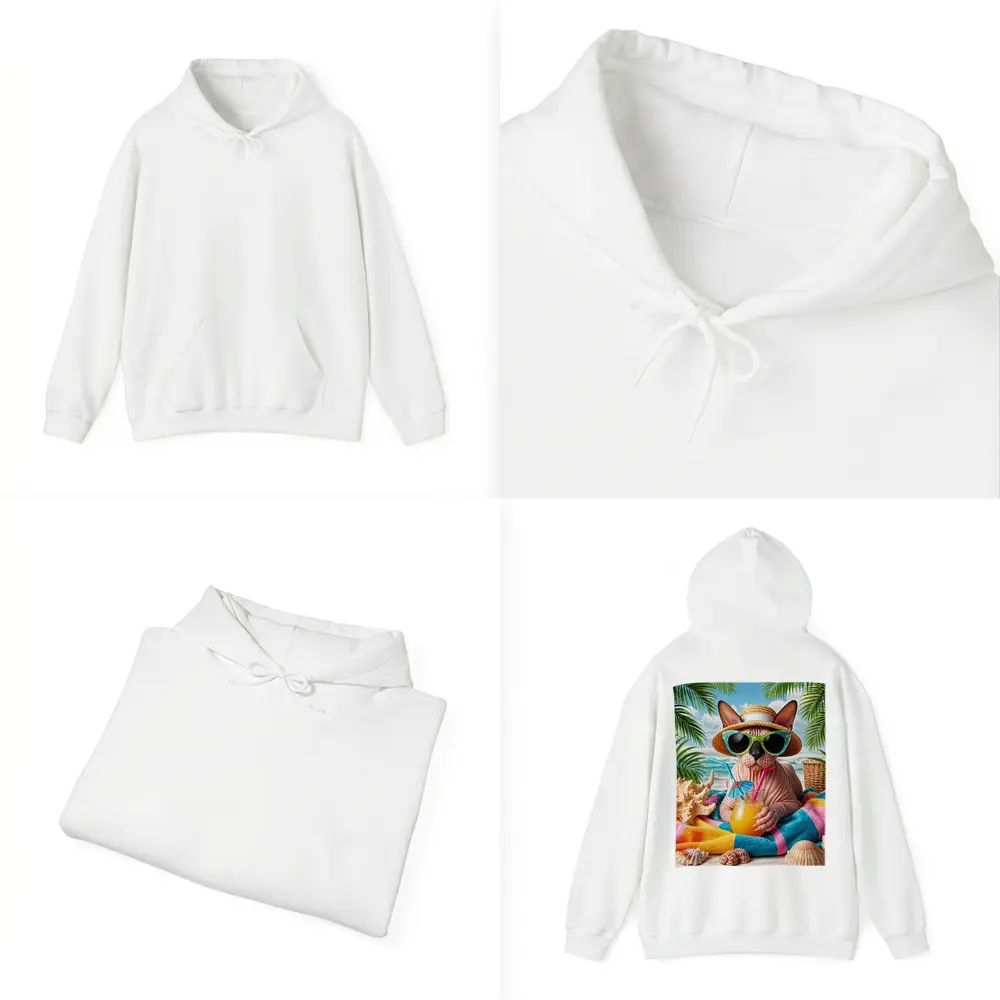 Sphynx Cat Relaxing On Tropical Beach – Hoodies