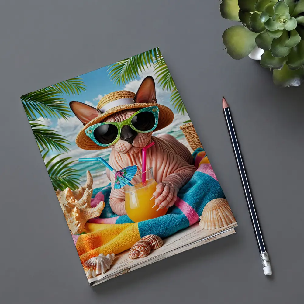 Sphynx Cat Relaxing On Tropical Beach – Notebooks
