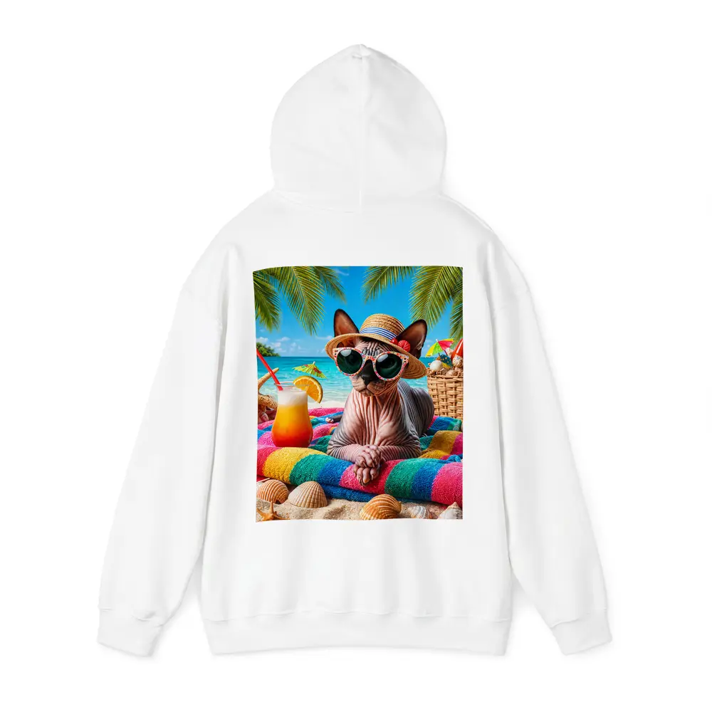 Sphynx Cat Relaxing On Tropical Beach – Hoodies