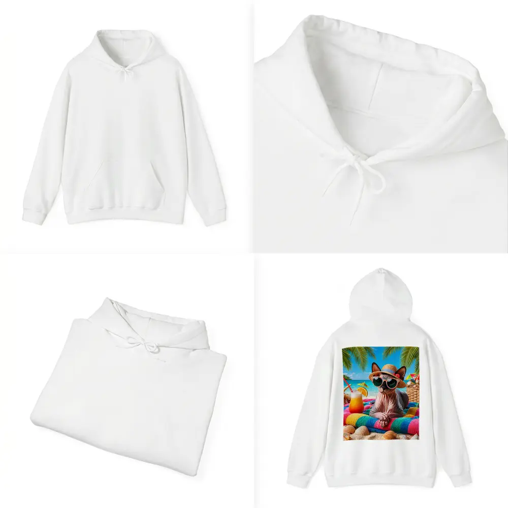 Sphynx Cat Relaxing On Tropical Beach – Hoodies