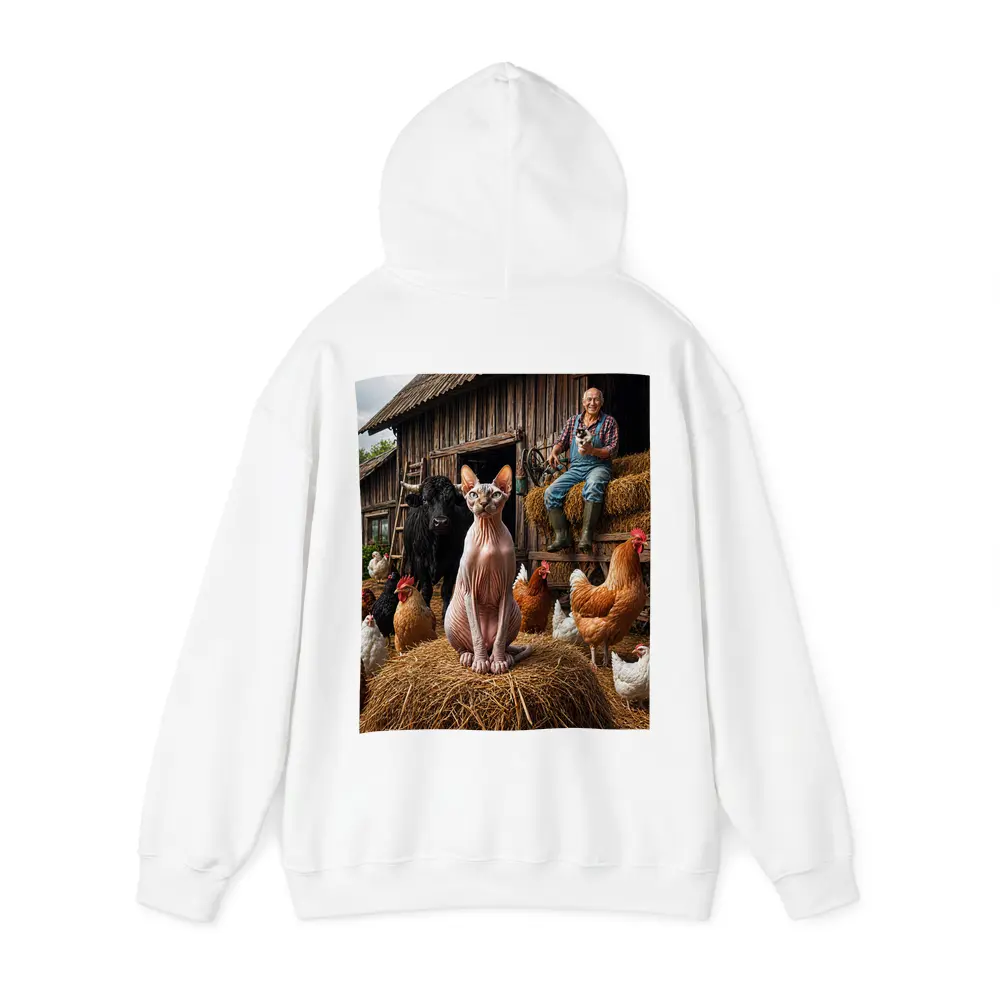 Sphynx Cat on Farm with Chickens – Hoodies