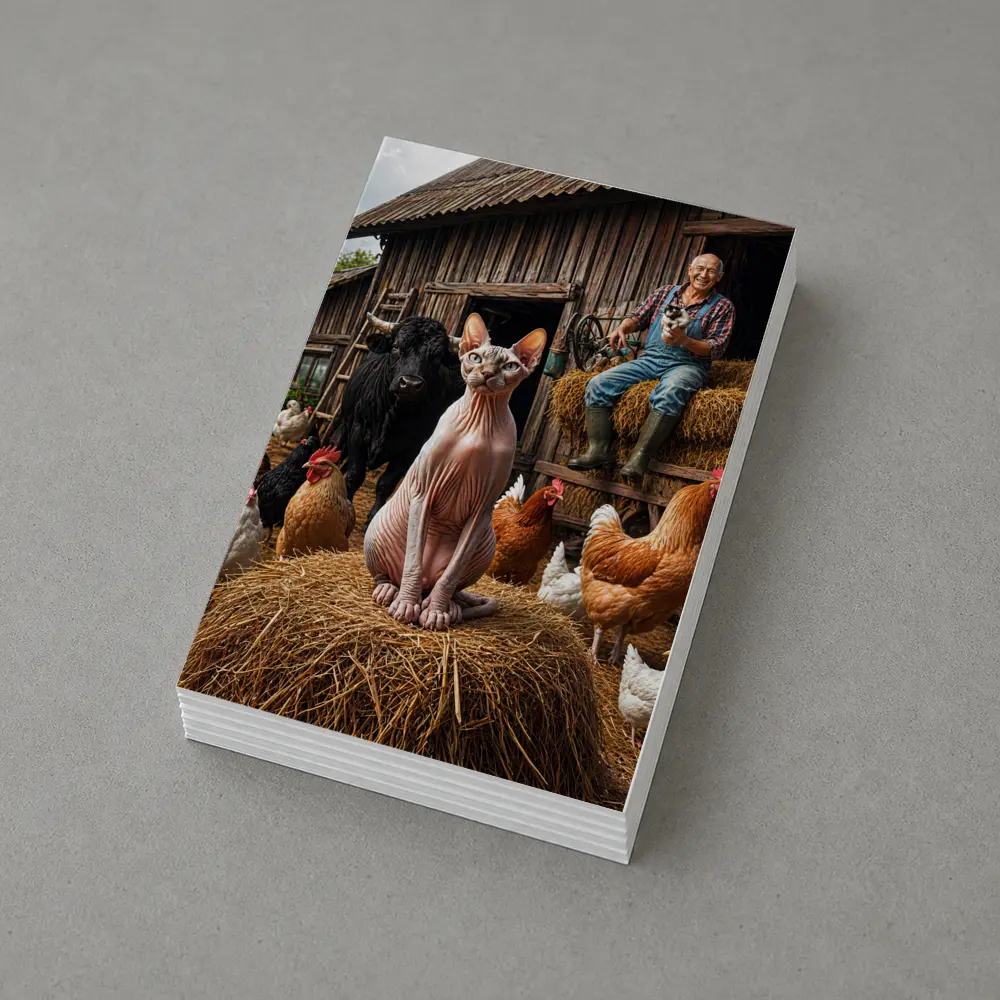 Sphynx Cat on Farm with Chickens – Postcards