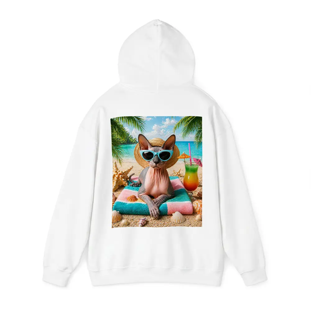 Sphynx Cat Relaxing On Tropical Beach – Hoodies